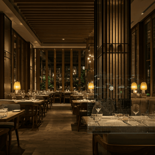 Restaurant haut de gamme animé avec superpositions DineMio