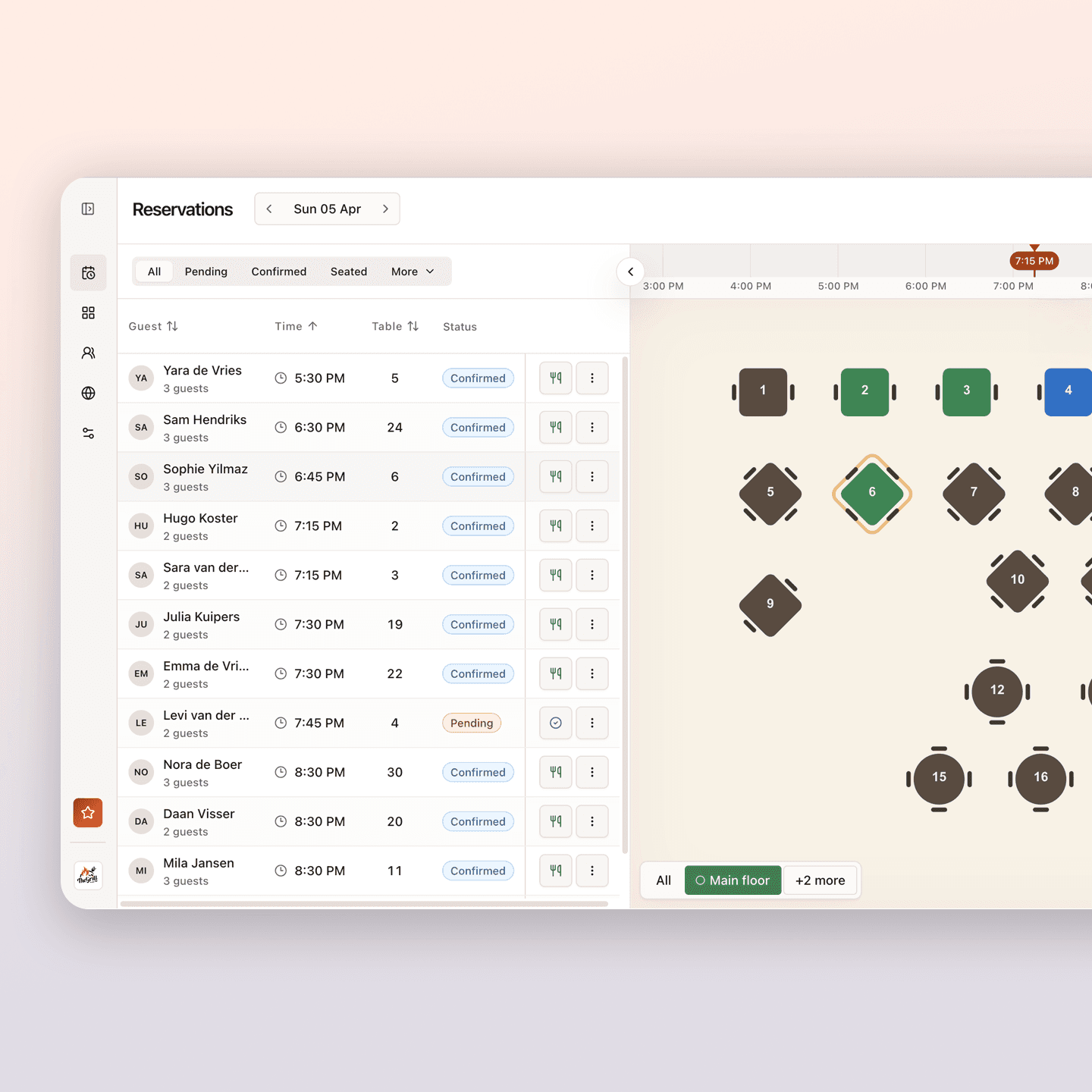 Gestionnaire de plan de salle moderne sur tablette